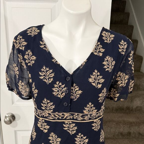 Amanda vintage Smith Navy and Gold Patterned Maxi Dress Size Medium - Picture 2 of 10